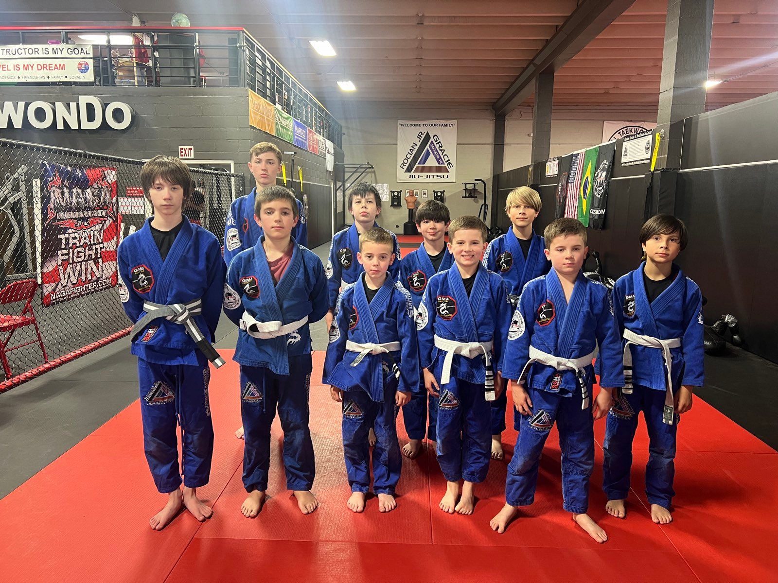Kids BJJ class in blue gis at GMA Gallatin